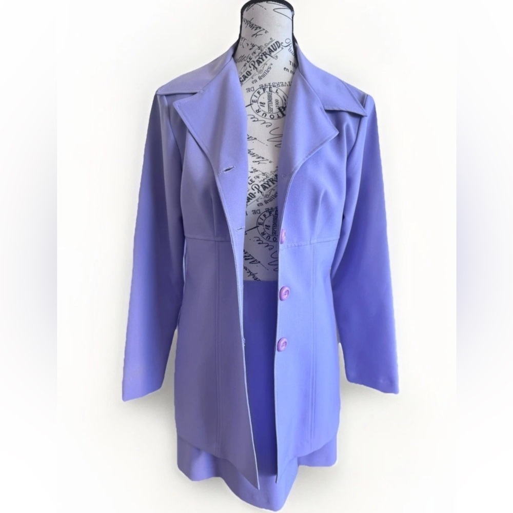 Vintage Y2K 90s Wrapper Lavender 2 Piece Fitted Jacket & Skirt Suit *Flaws